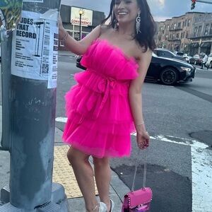 Vibrant Pink Strapless Tulle Dress